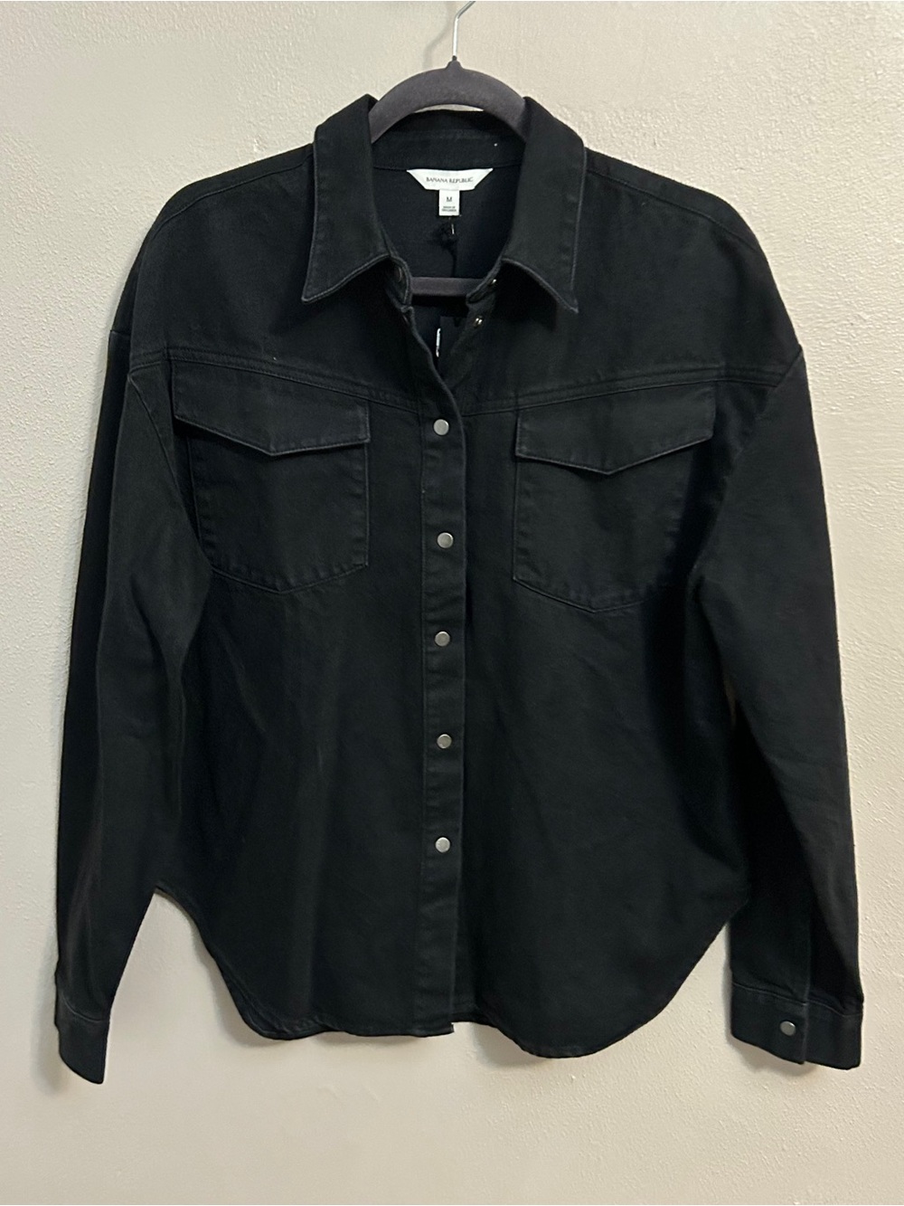 Banana Republic Black denim pearl Snap-Front Casual Button Down Shirt